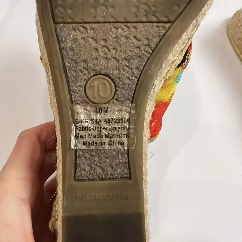 Etienne Aigner Womens 10 Multicolored Espadrilles Wedge Fabric Sandals Open Toe